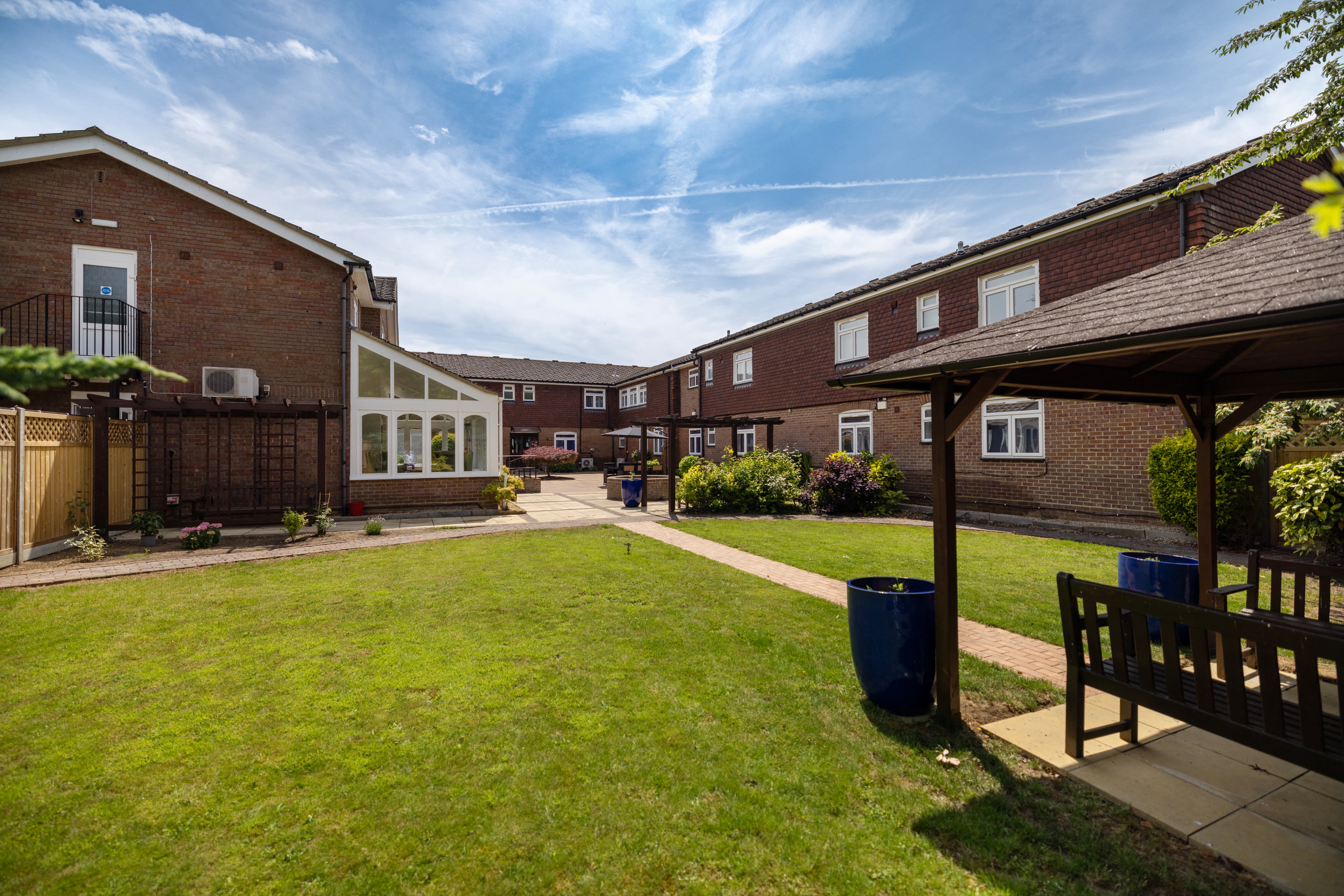 Beautiful exterior courtyard with landscaped gardens
